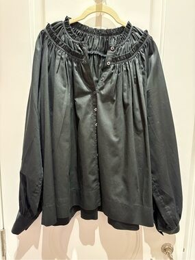 CO Black Smocked Yoke Button-Front Blouse